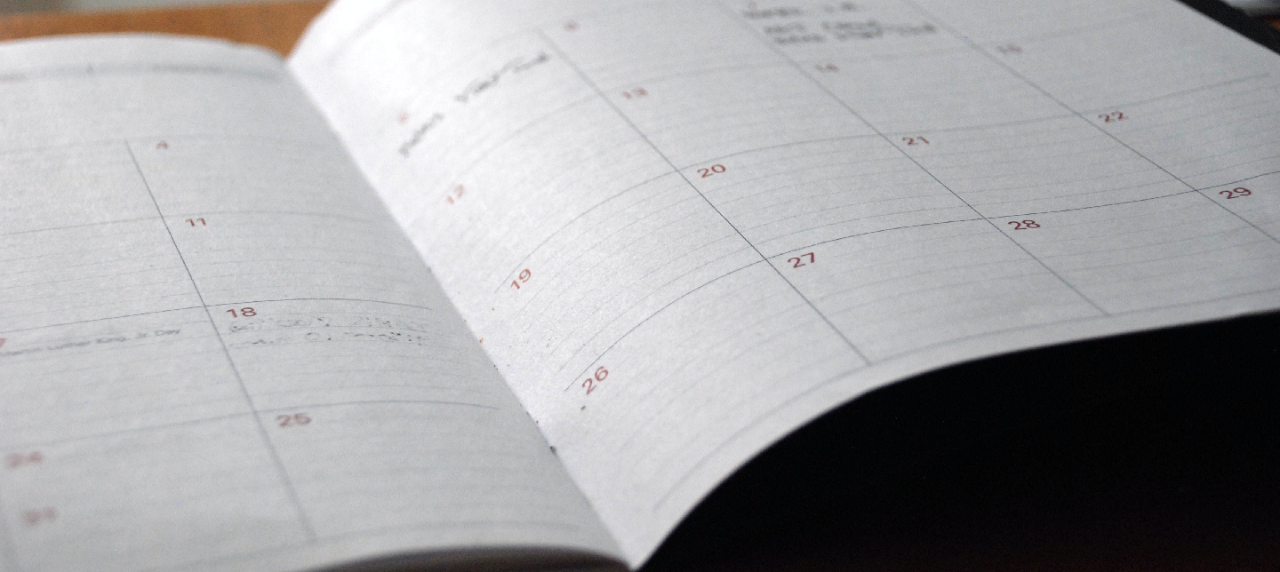 Imagen de un calendario con días de color rojo sobre fondo blanco