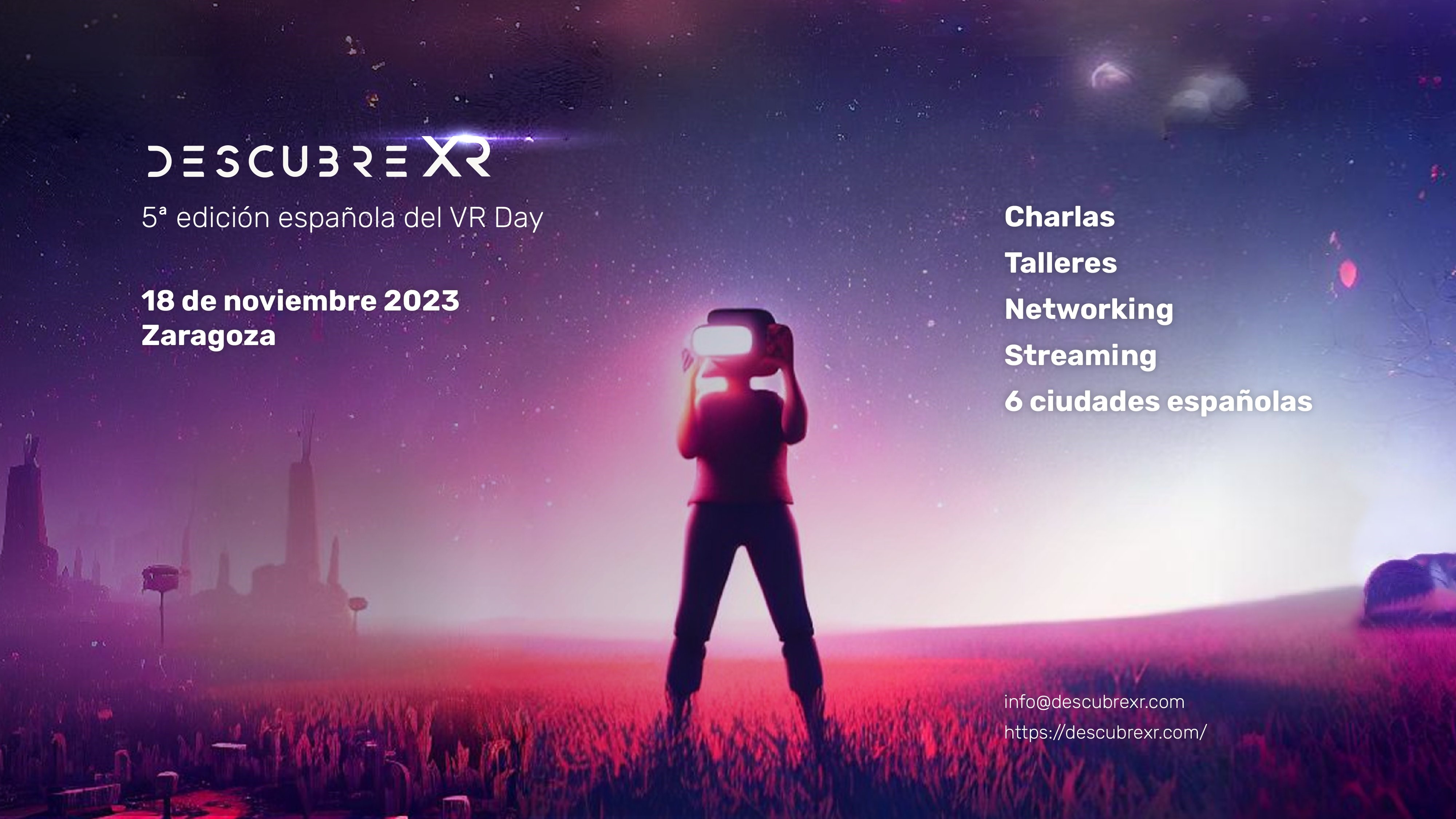 Banner informativo sobre el evento DescubreXR que se celebrará el 18 de noviembre en Zaragoza