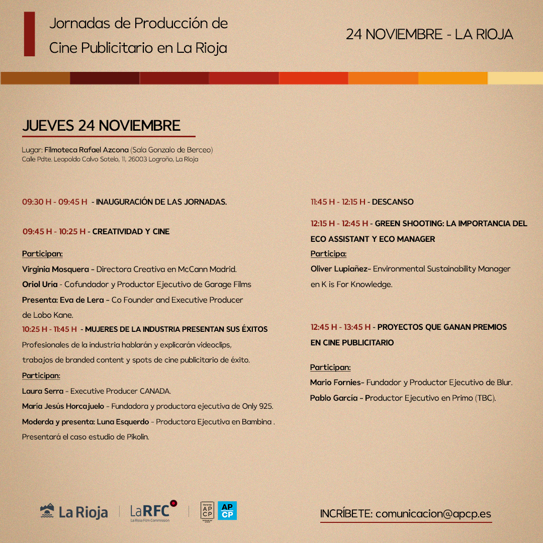 Programa de las I Jornadas de producción de cine publicitario de La Rioja