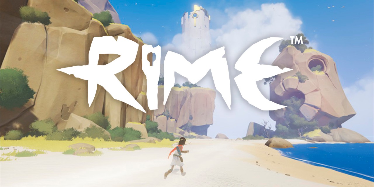 Escena del videojuego Rime con un personaje corriendo en una playa vacía